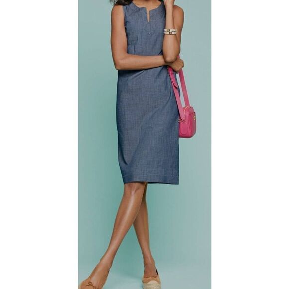 Talbots 12 SLUB DENIM SHIFT DRESS (P) - Picture 2 of 6